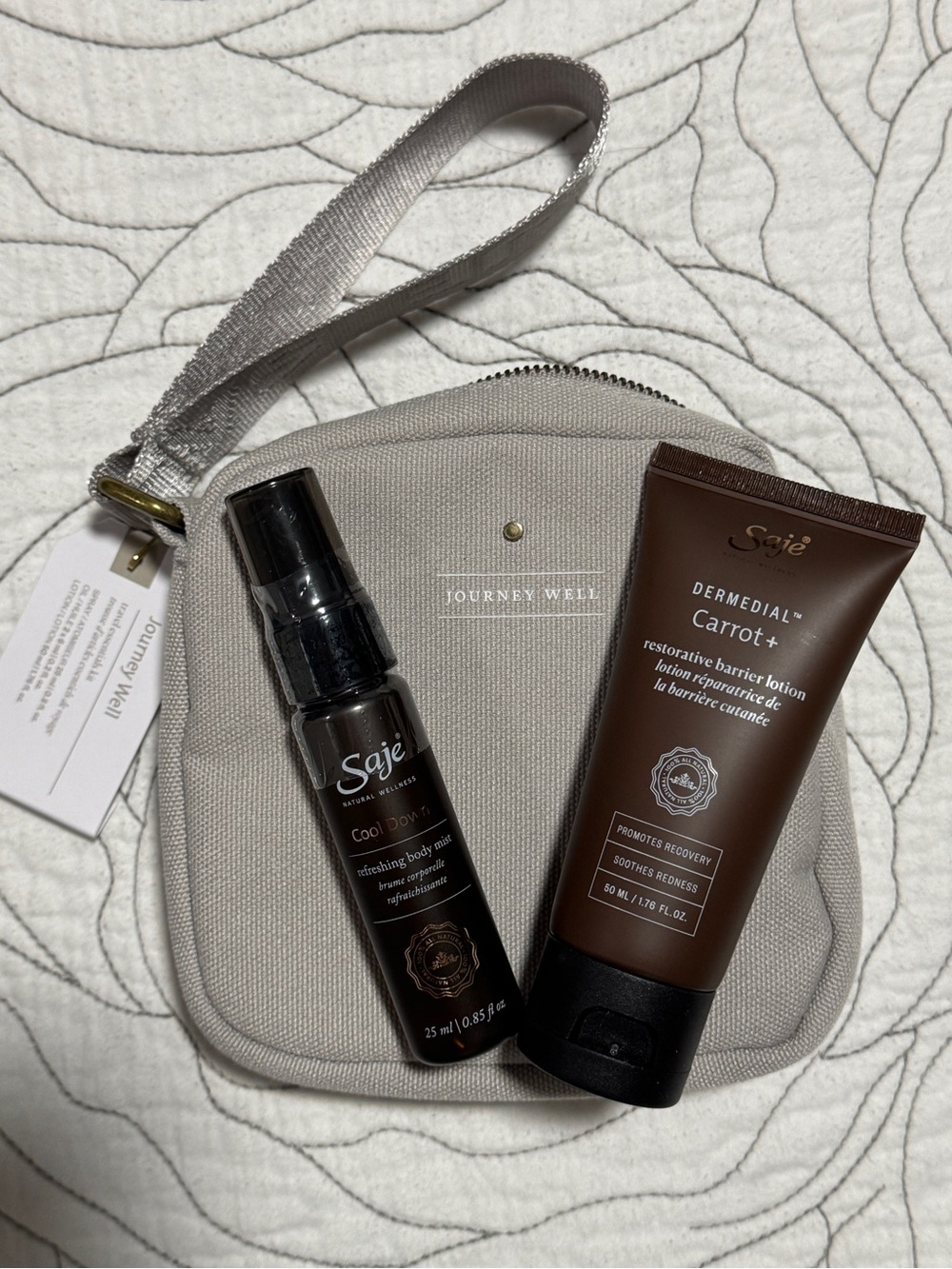NEW ✨ Saje Journey Well 3-Pc Kit (Carrot+ Lotion + Cool Down Body Mist + Pouch)
